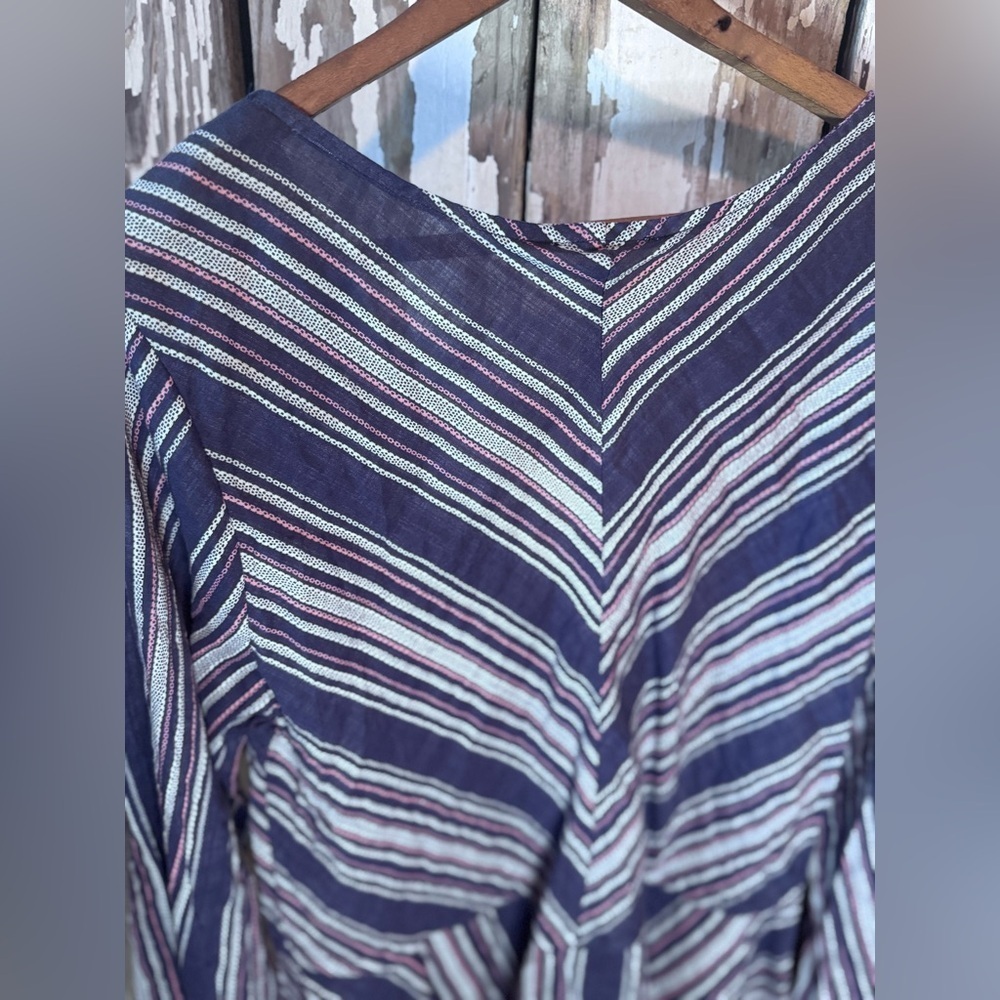 KORI Striped Button Up Peplum Blouse NWT Purple - Picture 10 of 10